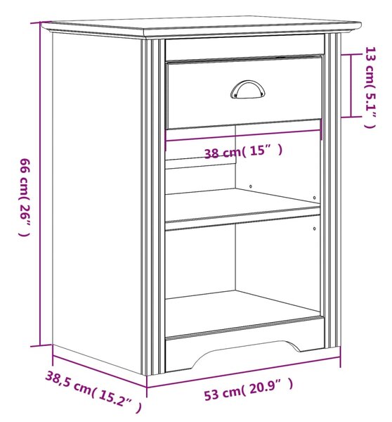 VidaXL Κομοδίνο BODO Γκρι 53 x 38,5 x 67 εκ. από Μασίφ Ξύλο Πεύκου