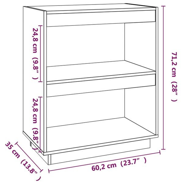 VidaXL Βιβλιοθήκη Γκρι 60 x 35 x 71 εκ. από Μασίφ Ξύλο Πεύκου