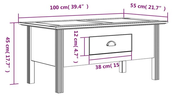 VidaXL Τραπέζι Σαλονιού BODO Λευκό 100x55x46 εκ. Μασίφ Ξύλο Πεύκου