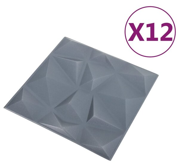 VidaXL Πάνελ Τοίχου 3D 12 τεμ. Γκρι Διαμαντιού 50 x 50 εκ. 3 μ²