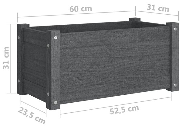 VidaXL Ζαρντινιέρες 2 τεμ. Γκρι 60 x 31 x 31 εκ. από Μασίφ Ξύλο Πεύκου