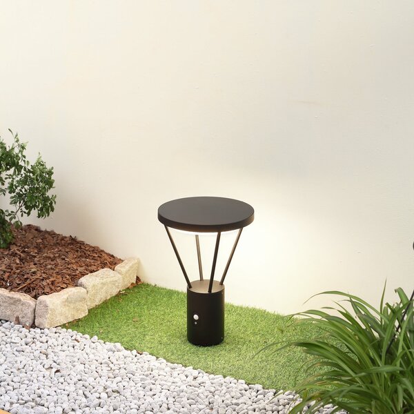 Lucande LED ηλιακός λαμπτήρας βάσης Elario, 44 cm, μαύρο, αισθητήρας, Μαύρο, Αλουμίνιο, σύγχρονο