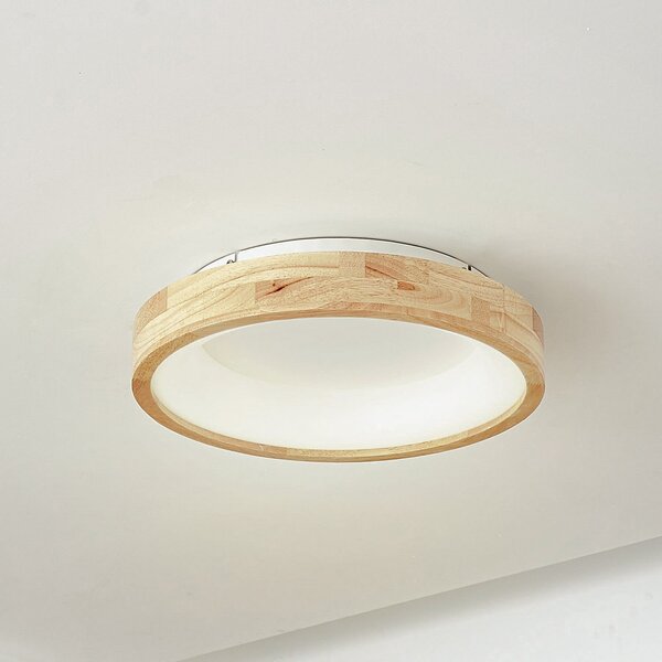 Lucande LED φωτιστικό οροφής Samvel, Ø 40 cm, ξύλο, Ξύλου, Σαλόνι / τραπεζαρία, Ξύλο, σύγχρονο