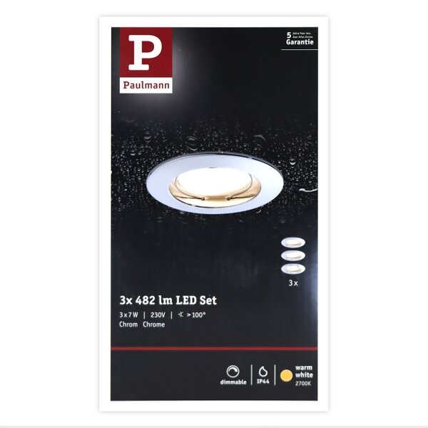 Paulmann 93960 - ΣET 3xLED/7W IP44 Dimmable φωτιστικά μπάνιου COIN 230V