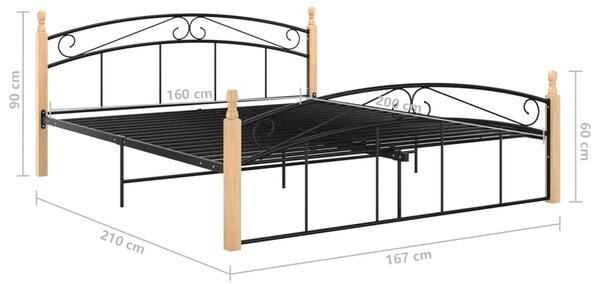 VidaXL Πλαίσιο κρεβατιού μαύρο μεταλ./μασίφ ξύλο δρυς 160x200 εκ
