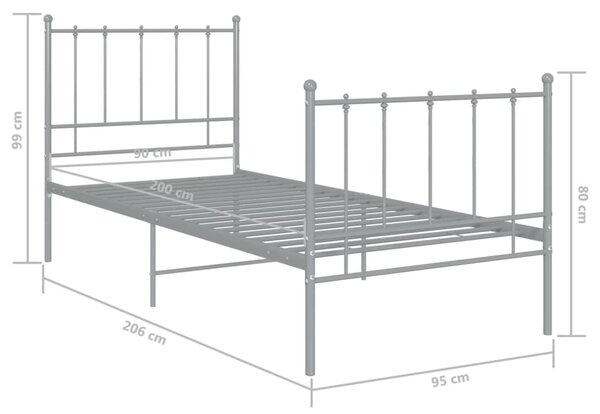 VidaXL Πλαίσιο Κρεβατιού Γκρι 90 x 200 εκ. Μεταλλικό
