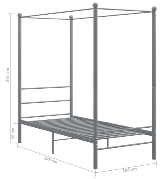 VidaXL Πλαίσιο Κρεβατιού με Ουρανό Γκρι 90 x 200 εκ. Μεταλλικό