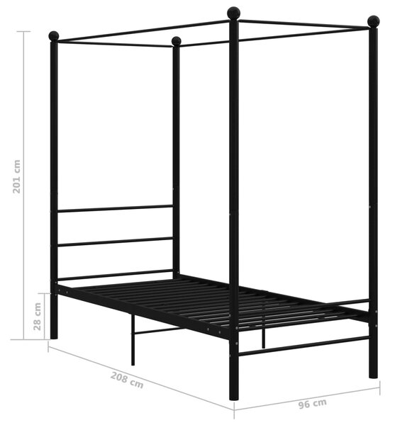 VidaXL Πλαίσιο Κρεβατιού με Ουρανό Μαύρο 90 x 200 εκ. Μεταλλικό