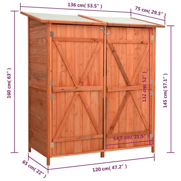 VidaXL Αποθήκη Εργαλείων Κήπου 136x75x160 εκ. από Μασίφ Ξύλο Ελάτης