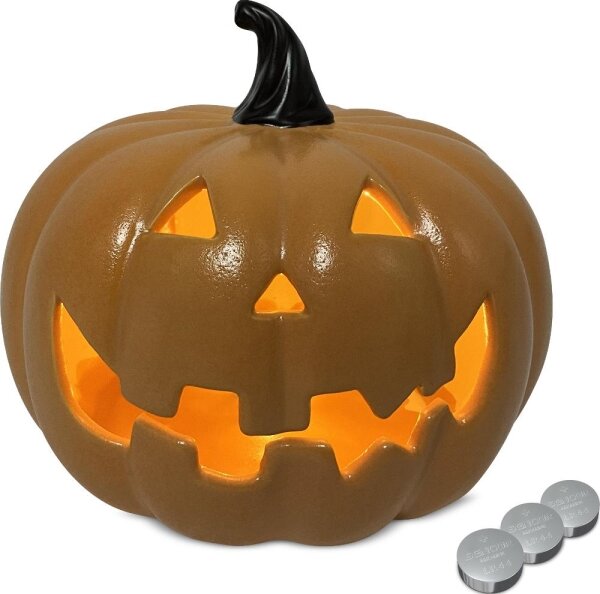 LED Ceramic pumpkin HALLOWEEN LED/3xLR44/θερμό λευκό