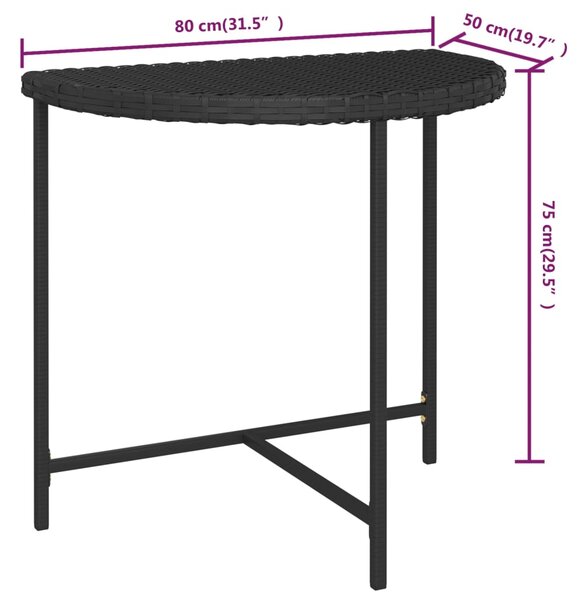 VidaXL Τραπέζι Κήπου Μαύρο 80 x 50 x 75 εκ. από Συνθετικό Ρατάν