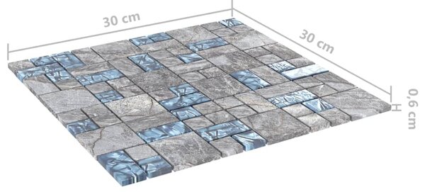 VidaXL Μωσαϊκά Πλακάκια 11 τεμ. Γκρι / Μπλε 30 x 30 εκ. Γυάλινα