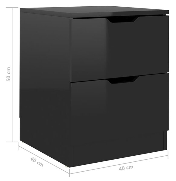 VidaXL Κομοδίνα 2 τεμ. Γυαλιστερό Μαύρο 40x40x50 εκ. από Επεξεργ. Ξύλο