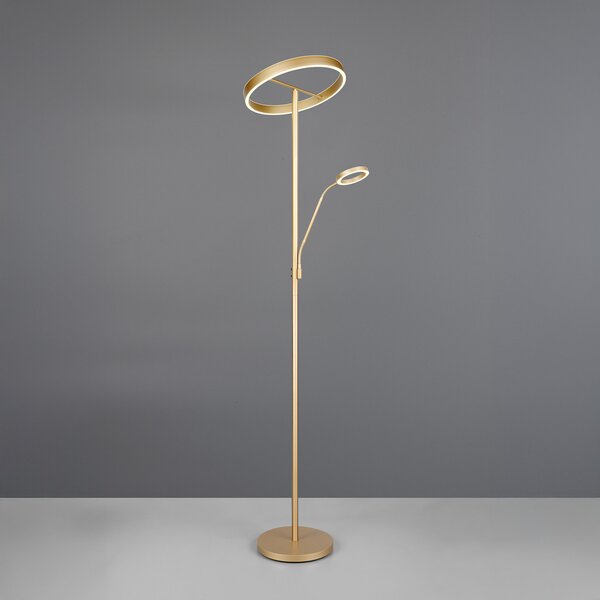 Trio Lighting Φωτιστικό δαπέδου Willis LED, χρυσό, ύψος 180 cm, μέταλλο, CCT, dimmer, ρυθμιζόμενος, Χρυσό / Ορείχαλκου, Σαλόνι / τραπεζαρία, Μέταλλο, σύγχρονο, Φως ανάγνωσης