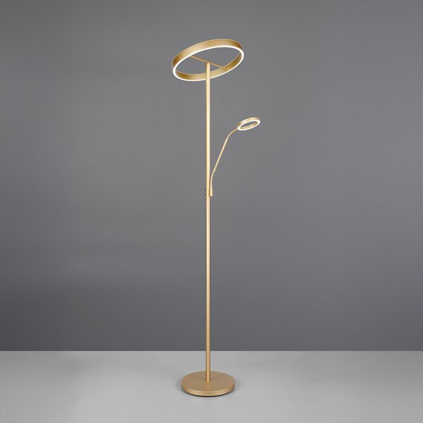 Trio Lighting Φωτιστικό δαπέδου Willis LED, χρυσό, ύψος 180 cm, μέταλλο, CCT, dimmer, ρυθμιζόμενος, Χρυσό / Ορείχαλκου, Σαλόνι / τραπεζαρία, Μέταλλο, σύγχρονο, Φως ανάγνωσης