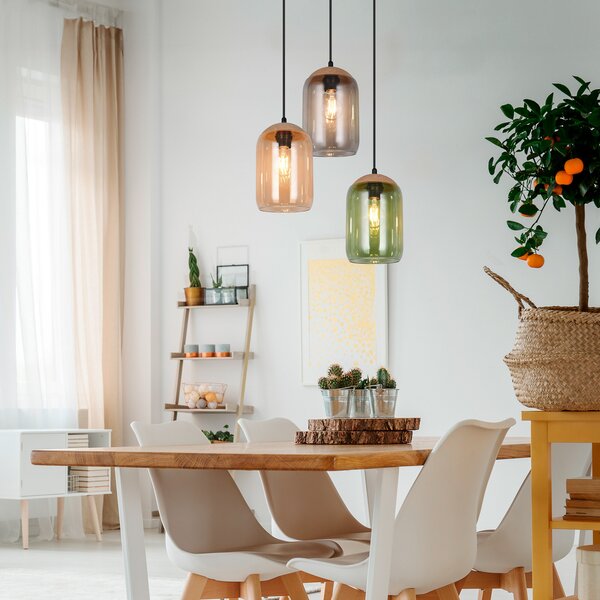 Trio Lighting Κρεμαστό φωτιστικό φελλού, πολύχρωμο, Ø 30 cm, 3-φωτιστικό, γυαλί/φελλός, ρυθμιζόμενος, Πολύχρωμο, Σαλόνι / τραπεζαρία, Γυαλί, σύγχρονο
