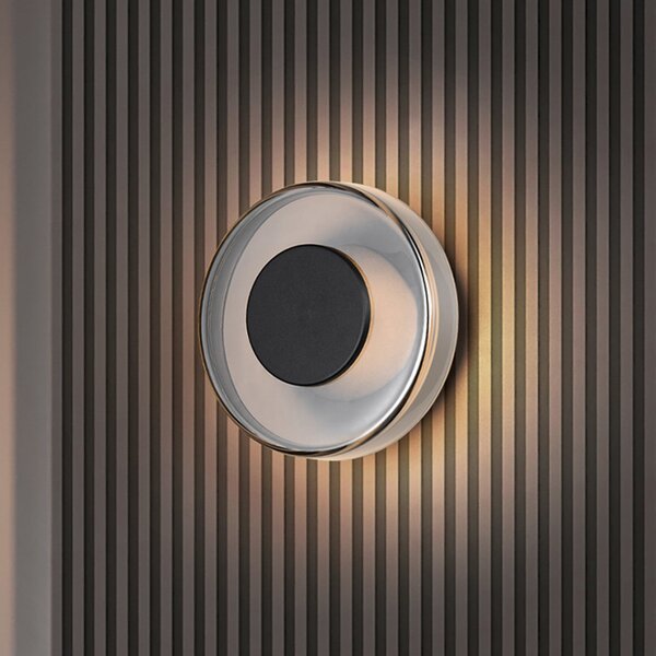 Trio Lighting Φωτιστικό τοίχου LED Celeste, μαύρο/χρώμιο, Ø 22 cm γυαλί με δυνατότητα, ρυθμιζόμενος, Μαύρο, Σαλόνι / τραπεζαρία, Γυαλί, σύγχρονο