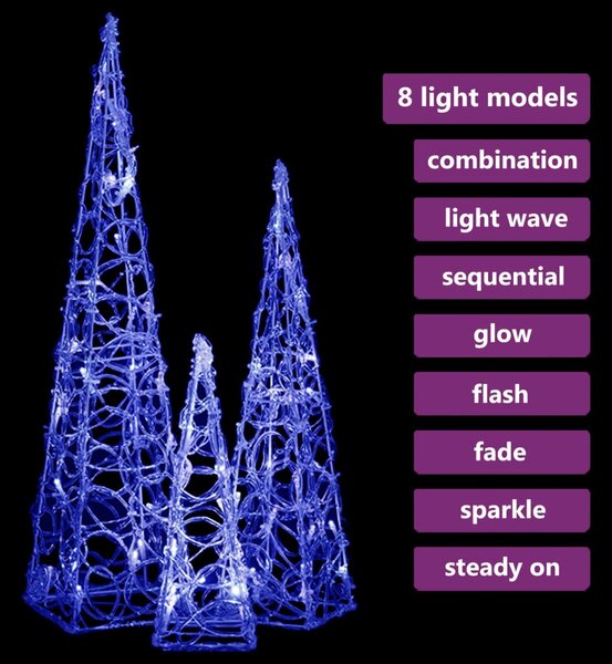 VidaXL Κώνοι Διακοσμητικοί LED Ακρυλικοί Σετ Μπλε 30/45/60 εκ