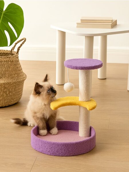 Sinsay - Πολυεπίπεδο ξύστρα γάτας με κρεβάτι και κρεμαστό παιχνίδι - λιλα