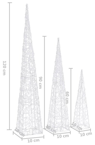 VidaXL Κώνοι Διακοσμητικοί LED Ακρυλικοί Σετ Πολύχρωμο 60/90/120 εκ