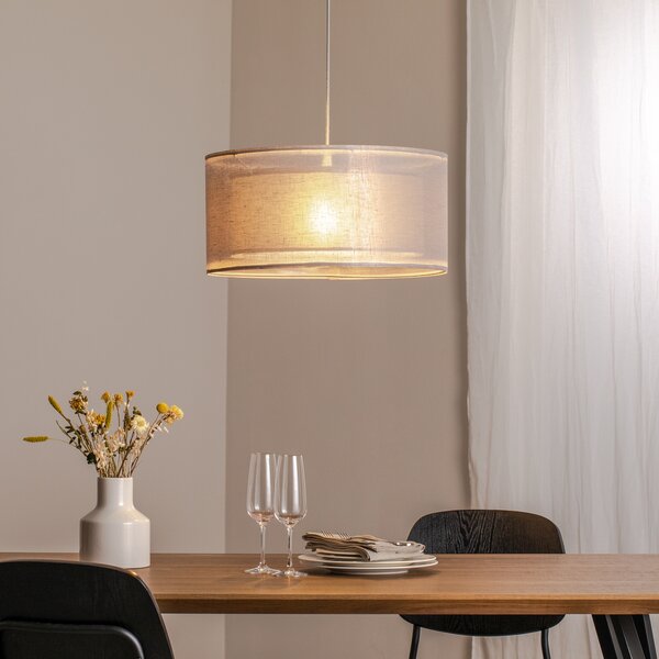 Maco Design Duo Den Light κρεμαστό φωτιστικό, ασημί-γκρι, Ø 50 cm, λινό, PVC, ρυθμιζόμενος, Γκρι, Σαλόνι / τραπεζαρία, Ύφασμα / Κλωστοϋφαντουργία