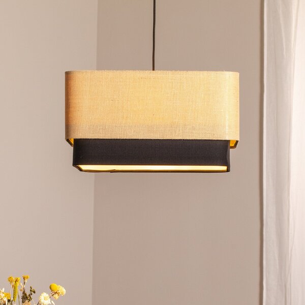 Maco Design Kwadro Duo κρεμαστό φωτιστικό, μαύρο/μπεζ, 50x50cm, γιούτα/σατέν, ρυθμιζόμενος, Μπεζ, Σαλόνι / τραπεζαρία, Ύφασμα / Κλωστοϋφαντουργία