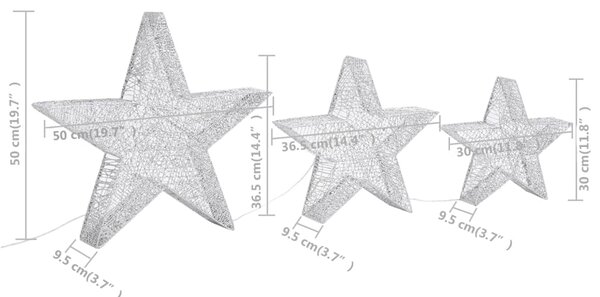 VidaXL Χριστουγεννιάτικα Αστέρια Εξ./Εσ. Χώρου 3 τεμ. Ασημί LED Πλέγμα