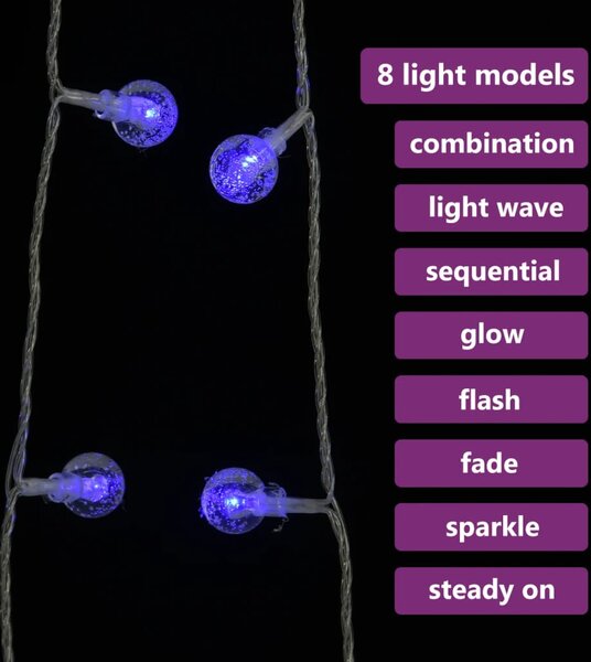 VidaXL Λαμπάκια Σειρά Σφαιρικά 8 Λειτουργίες Μπλε 20 μ. 200 LED