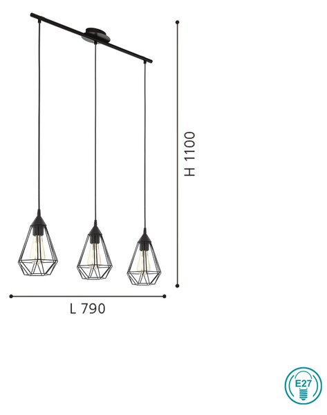 Φωτιστικό Κρεμαστό Ράγα Vintage Industrial EGLO TARBES 94189 Μαύρο
