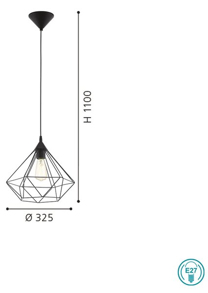 Φωτιστικό Κρεμαστό Vintage Industrial EGLO TARBES 94188 D325mm, Μαύρο