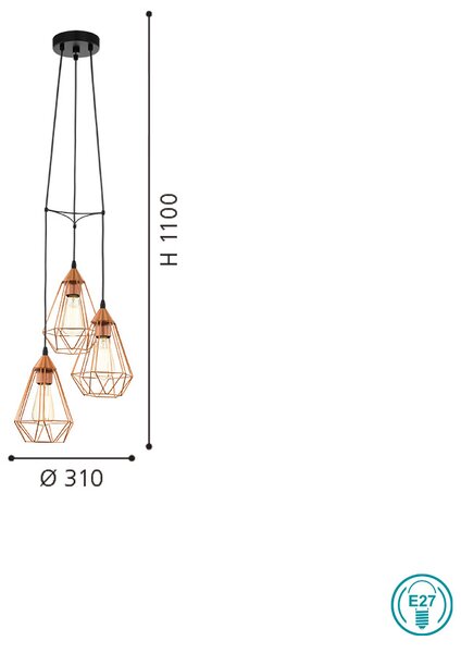 Φωτιστικό Κρεμαστό Vintage Industrial EGLO TARBES 94196 Χάλκινο