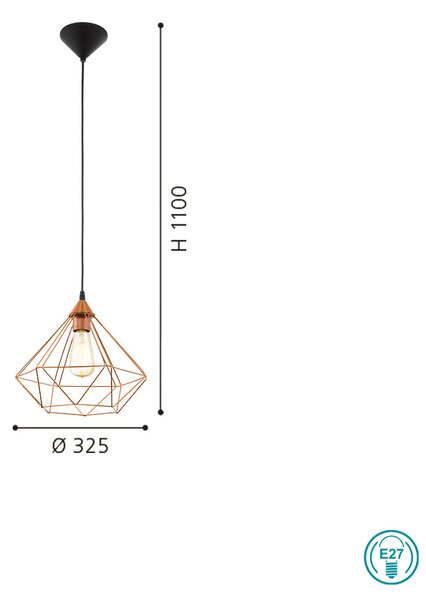 Φωτιστικό Κρεμαστό Vintage Industrial EGLO TARBES 94194 D325mm Χάλκινο
