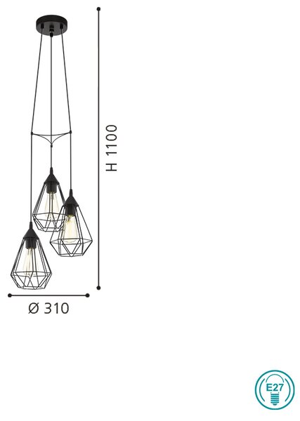 Φωτιστικό Κρεμαστό Vintage Industrial EGLO TARBES 94191 Μαύρο