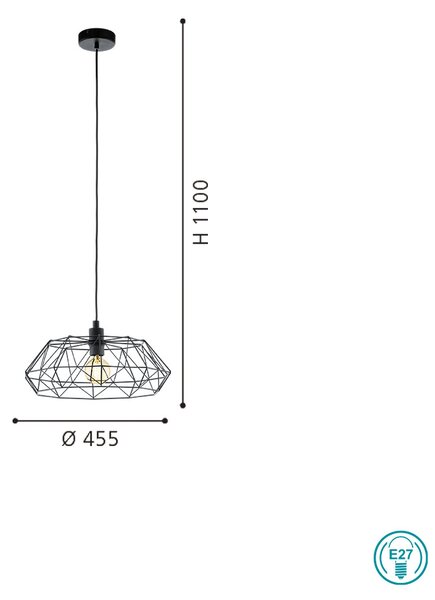 Φωτιστικό Κρεμαστό Vintage Industrial EGLO CARLTON 2 49487 Μαύρο
