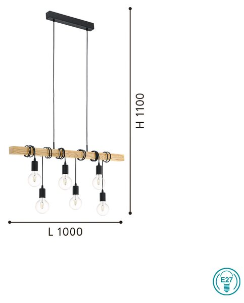 Φωτιστικό Κρεμαστό Ράγα Vintage Industrial EGLO TOWNSHEND 95499 (new 43513) Μαύρο
