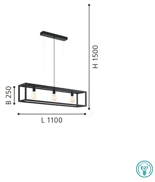 Φωτιστικό Κρεμαστό Ράγα Vintage Industrial EGLO ELSWICK 49564 Μαύρο