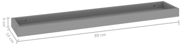 VidaXL Ράφια Τοίχου με Εσοχή 2 τεμ. Γκρι 80 x 15 x 4 εκ. από MDF