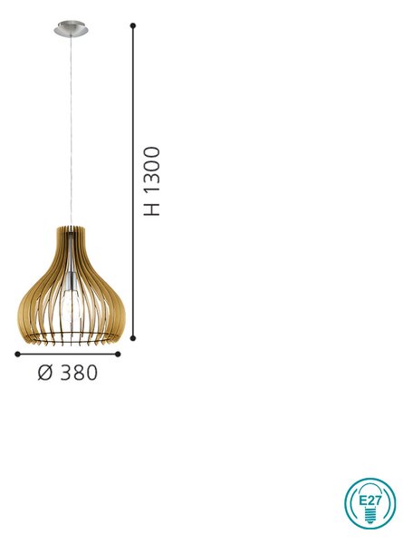 Φωτιστικό Κρεμαστό Ξύλινο EGLO TINDORI 96258 D 380mm
