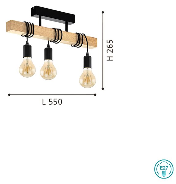 Φωτιστικό Οροφής Ράγα Vintage Industrial EGLO TOWNSHEND 32915 (new 43511) Μαύρο