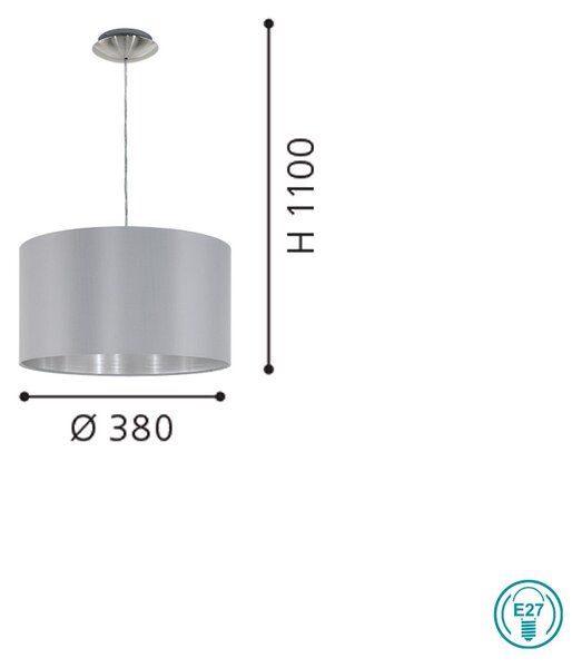 Φωτιστικό Κρεμαστό Υφασμάτινο EGLO MASERLO 31601 Γκρι-Ασημί D380mm