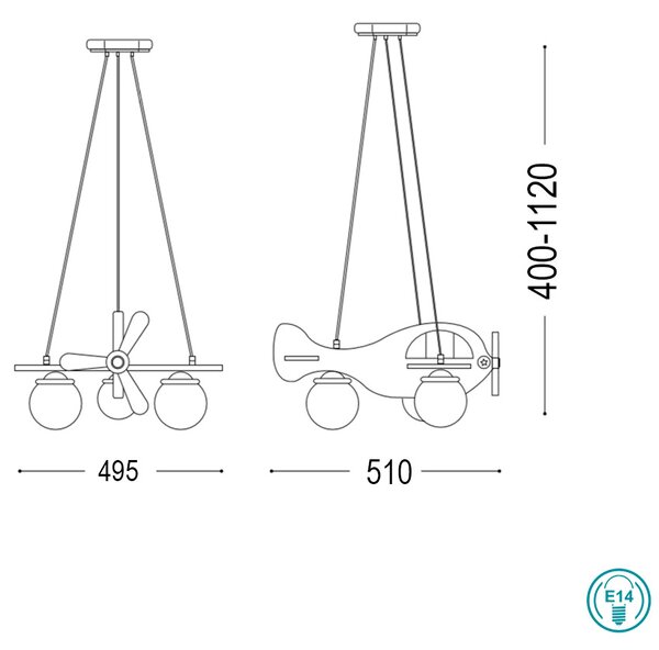 Φωτιστικό Κρεμαστό Ideal Lux Avion 136325 Αεροπλάνο