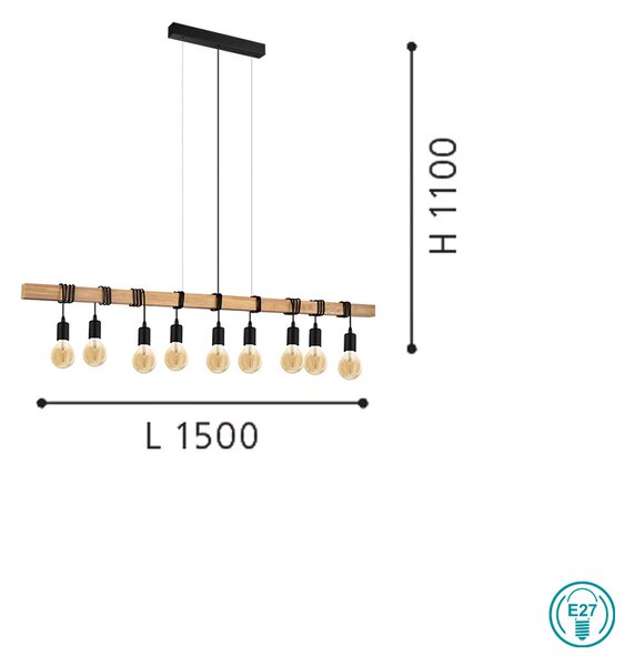 Φωτιστικό Κρεμαστό Ράγα Vintage Industrial EGLO TOWNSHEND 49744 (new 44099) Μαύρο