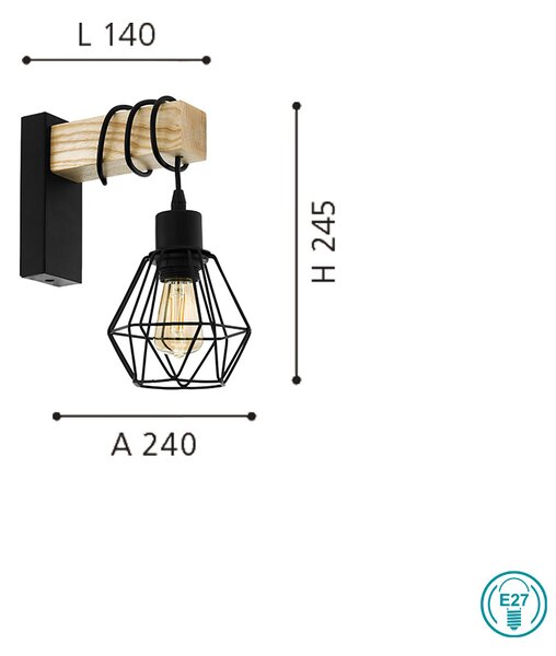 Απλίκα Vintage Industrial Eglo Townshend 5 43135 (new 44078) Μαύρη