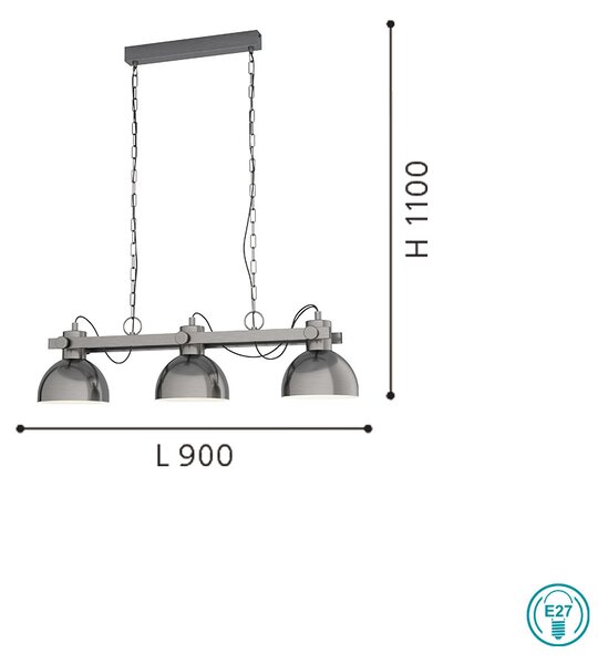 Φωτιστικό Κρεμαστό Ράγα Vintage Industrial Eglo Lubenham 1 43168 Νίκελ Αντικέ