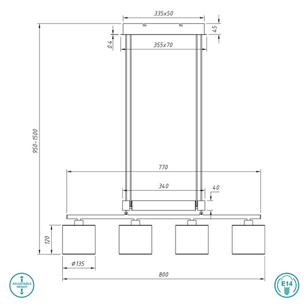 Φωτιστικό Κρεμαστό Ράγα Trio Lighting Garda 305400411 Γκρι