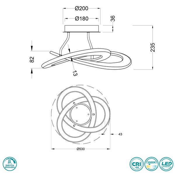 Φωτιστικό Οροφής Trio Lighting Oakland 621710142 Ανθρακί