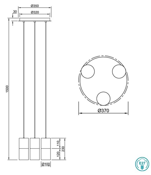 Φωτιστικό Κρεμαστό Trio Lighting Robin 310630332 Μαύρο-Φιμέ