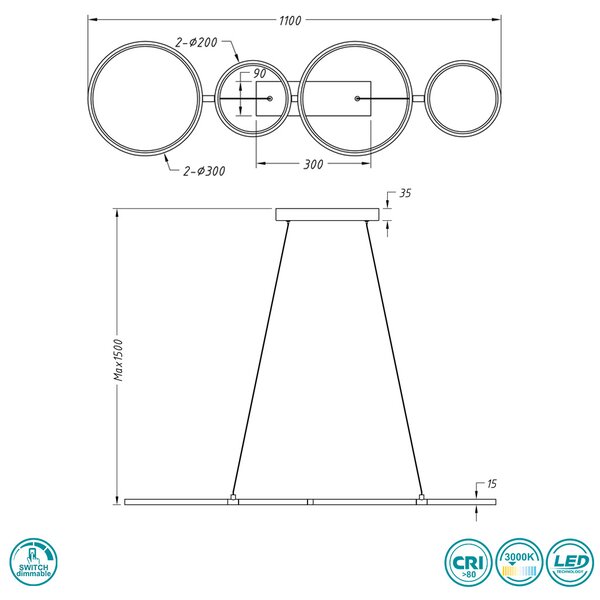 Φωτιστικό Κρεμαστό Trio Lighting Rondo 322610432 Μαύρο Ματ