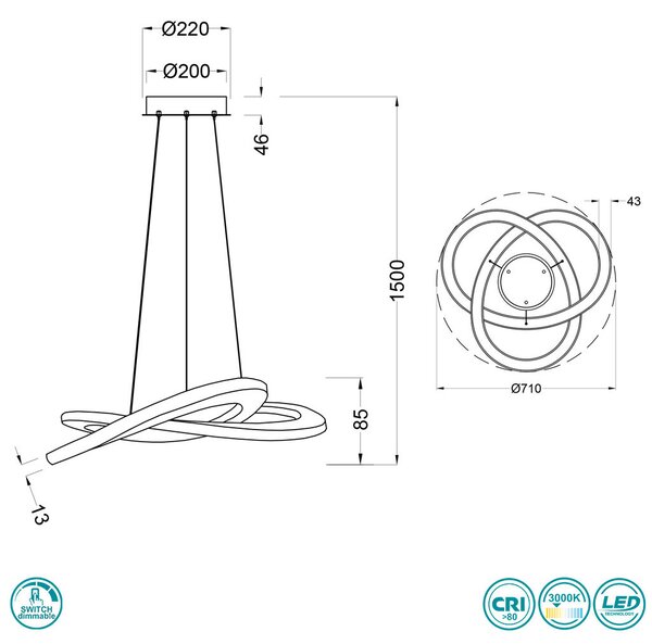 Φωτιστικό Κρεμαστό Trio Lighting Oakland 321710107 Νίκελ Ματ