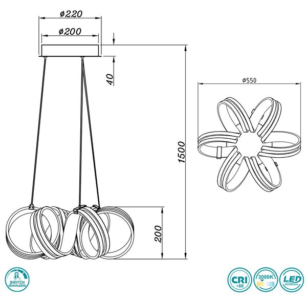 Φωτιστικό Κρεμαστό Trio Lighting Carrera 325010105 Αλουμίνιο